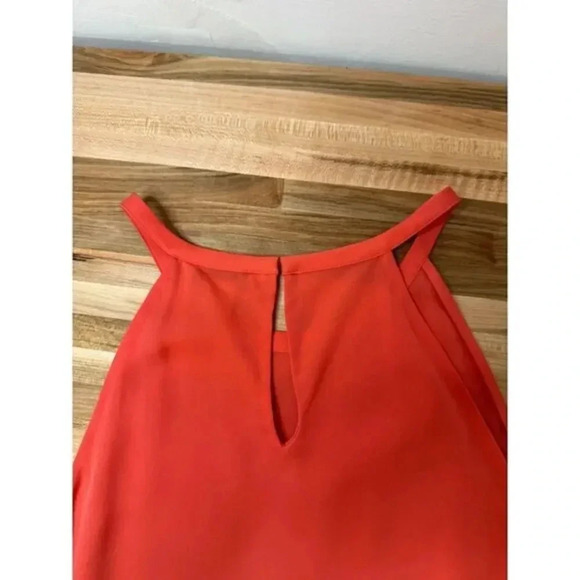 DVF | Elegant Coral Halter Top with Ruffle Hem | Summer Chic Sleeveless Blouse - Picture 4 of 8